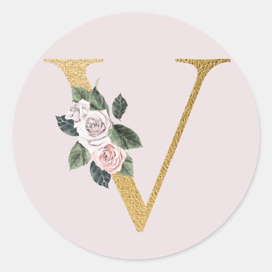 Rozen goud initialen sticker V (Voorkant)