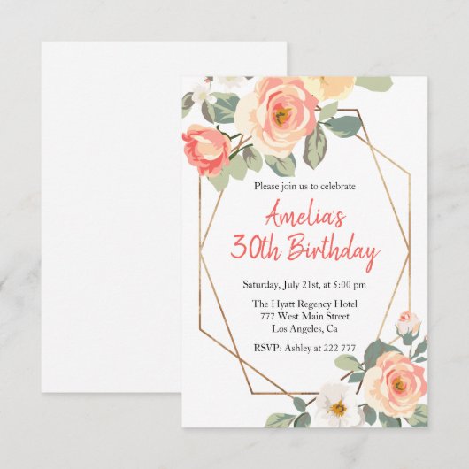 Rozen & Goud Lijst Verjaardag Kaart (Voorkant / Achterkant)