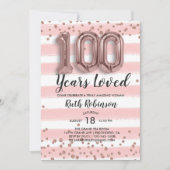 Rozen goudballonnen | 100e verjaardag uitnodiging (Voorkant)