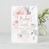 Rozen gouden Baby shower Kaart (Staand voorkant)