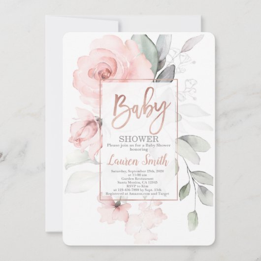 Rozen gouden Baby shower Kaart (Voorkant)