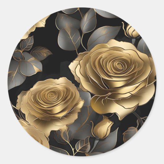 Rozen gouden bloemblaadjes ronde sticker (Voorkant)