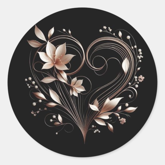 Rozen gouden bloemen met een hart ronde sticker (Voorkant)