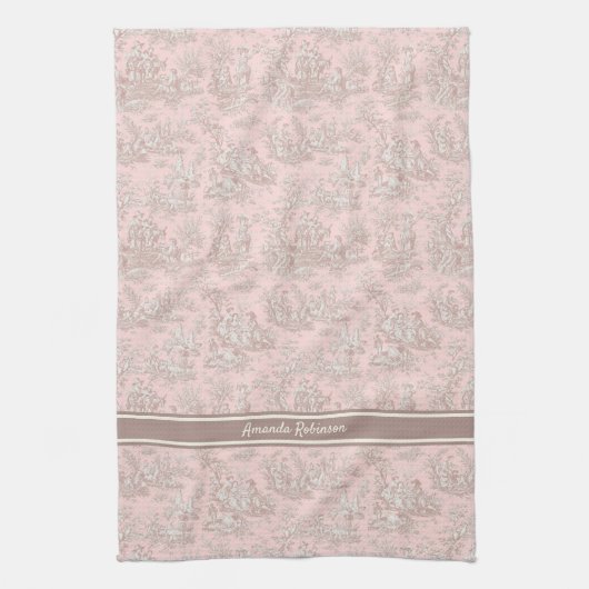  rozen gouden toile de jouy gedrukt theedoek (Verticaal)