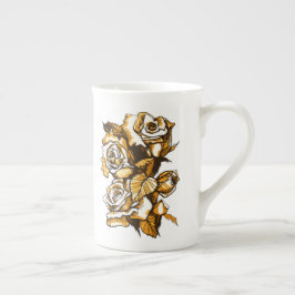 Rozen, grafisch bloemen, bloeiende rozen porselein kop