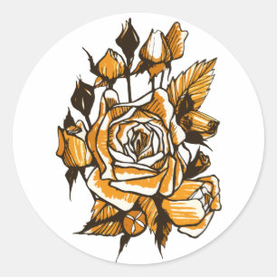 Rozen, grafisch bloemen, bloeiende rozen ronde sticker
