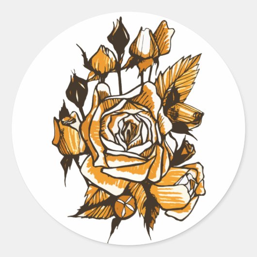 Rozen, grafisch bloemen, bloeiende rozen ronde sticker (Voorkant)