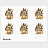 Rozen, grafisch bloemen, bloeiende rozen ronde sticker (Vel)