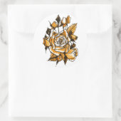 Rozen, grafisch bloemen, bloeiende rozen ronde sticker (Tas)