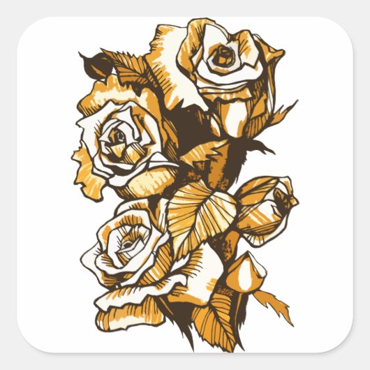 Rozen, grafisch bloemen, bloeiende rozen vierkante sticker (Voorkant)
