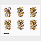Rozen, grafisch bloemen, bloeiende rozen vierkante sticker (Vel)