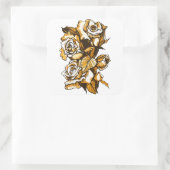 Rozen, grafisch bloemen, bloeiende rozen vierkante sticker (Tas)