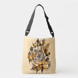 Rozen, grafische bloemkunst, bloeiende rozenbloeme crossbody tas