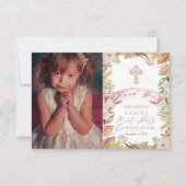 Rozen | Grassen Floral Girl Eerste Heilige Communi Bedankkaart (Voorkant)