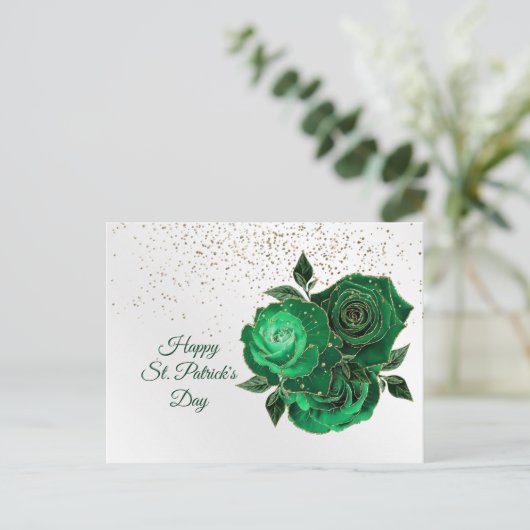 Rozen Green Gold Confetti St. Patricks Day Feestdagenkaart (Staand voorkant)