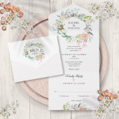 Rozen Greenery Floral Monogram Wedding All In One Uitnodiging