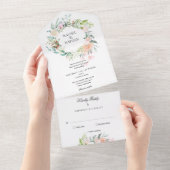 Rozen Greenery Floral Monogram Wedding All In One Uitnodiging (Afscheurbaar)