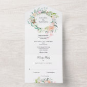 Rozen Greenery Floral Monogram Wedding All In One Uitnodiging (Binnen)