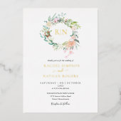 Rozen Greenery Floral Wedding Monogram Gold Folie Uitnodiging (Voorkant)