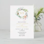 Rozen Greenery Floral Wedding Monogram Gold Folie Uitnodiging (Staand Voorkant)