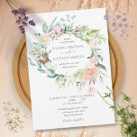 Rozen Greenery Floral Wreath Wedding Kaart<br><div class="desc">Met je namen in een  rozen florale mond,  kan deze uitnodiging voor een chique bruiloft gepersonaliseerd worden met je speciale trouwdag informatie. Ontworpen door: Thisnotme©</div>