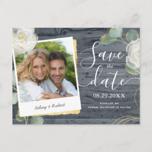 Rozen Greenery Foto Rustic Wedding Save the Date Aankondigingskaart