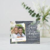 Rozen Greenery Foto Rustic Wedding Save the Date Aankondigingskaart (Staand voorkant)