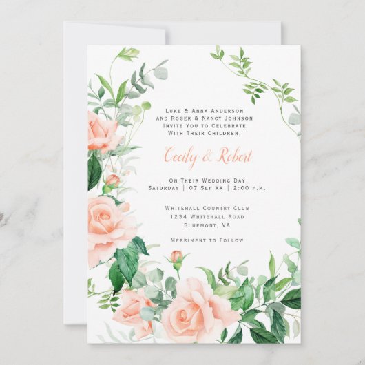 Rozen Greenery White Lattice Wedding Kaart (Voorkant)