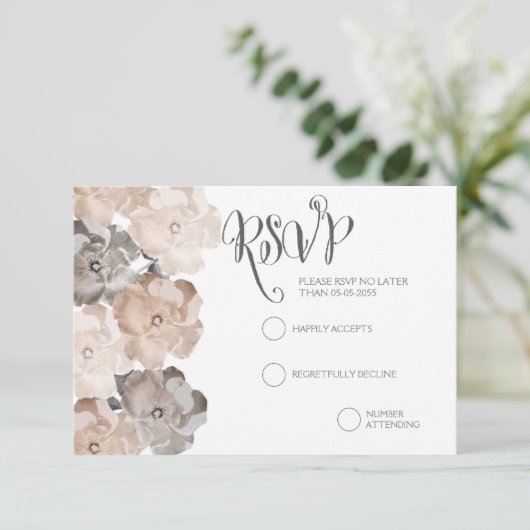  Rozen Grijs Bruiloft RSVP Kaarten (Staand voorkant)
