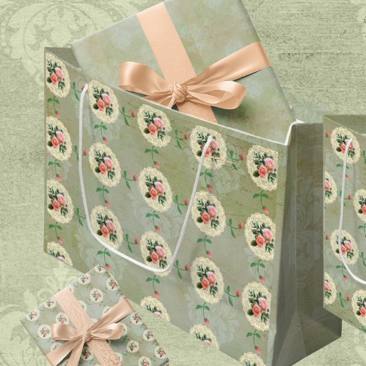  Rozen Groen Vervaagd Damask Groot Cadeauzakje