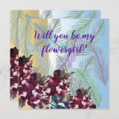 Rozen, Groene bladeren Wil je mijn bloemenmeisje k Bedankkaart (Voorkant / Achterkant)