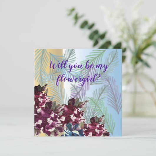 Rozen, Groene bladeren Wil je mijn bloemenmeisje k Bedankkaart (Staand voorkant)