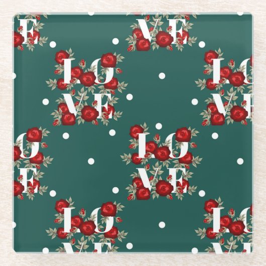 Rozen Groene "Love" Design Onderzetter Kerstmis (Voorkant)