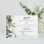 Rozen Guitar Music Thed Wedding RSVP Card (Staand voorkant)