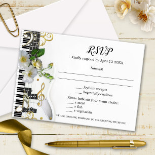 Rozen Guitar Music Thed Wedding RSVP Card Kaartje