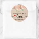 Rozen handgemaakt met Love Classic Round Sticker (Tas)