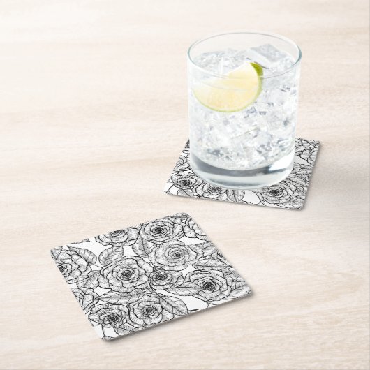 Rozen handgetekend patroon kartonnen onderzetters (Insitu)