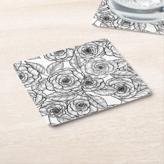 Rozen handgetekend patroon kartonnen onderzetters (Schuin)