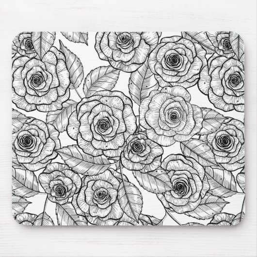 Rozen handgetekend patroon muismat (Voorkant)