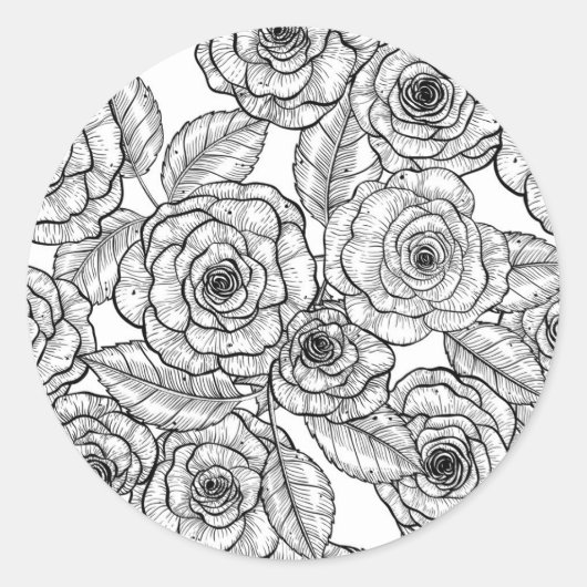 Rozen handgetekend patroon ronde sticker (Voorkant)
