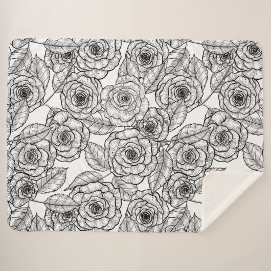 Rozen handgetekend patroon sherpa deken (Voorkant (horizontaal))