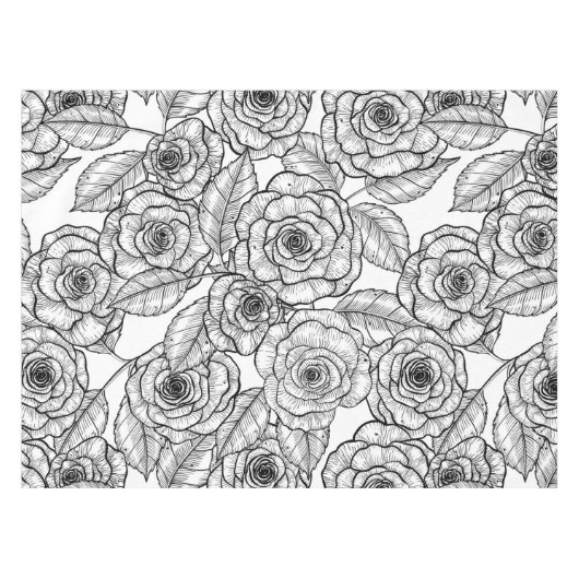 Rozen handgetekend patroon tafelkleed (Voorkant (Horizontaal))