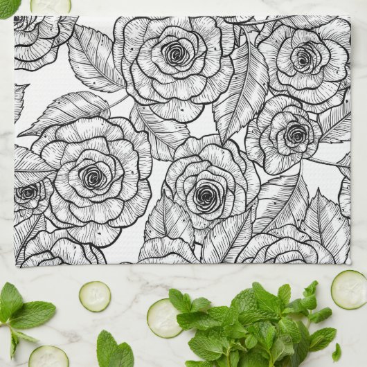 Rozen handgetekend patroon theedoek (Gevouwen)