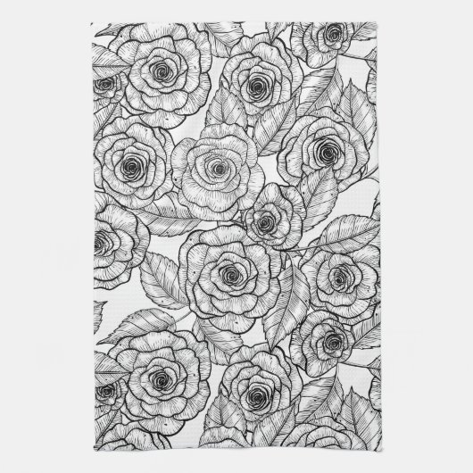 Rozen handgetekend patroon theedoek (Verticaal)
