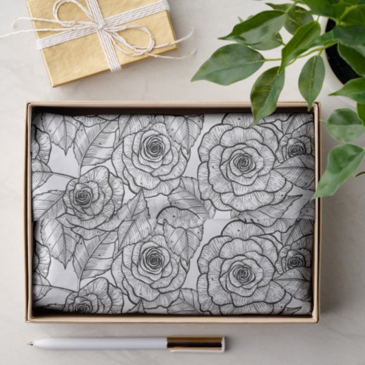 Rozen handgetekend patroon tissuepapier (Geschenk)