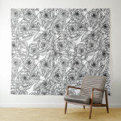 Rozen handgetekend patroon wandkleed (In Situ (horizontaal))