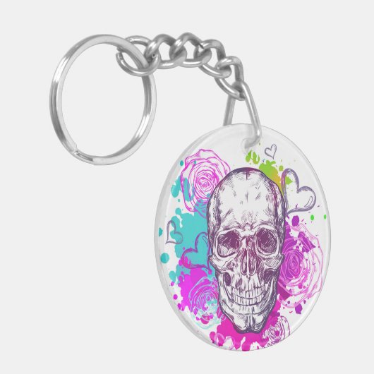 Rozen, hart en schedel sleutelhanger (Voorkant Links)