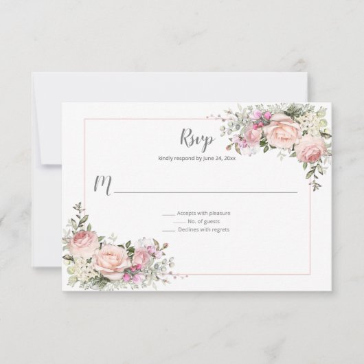 Rozen Hart Roze Frame Bloemen | RSVP Kaartje (Voorkant)