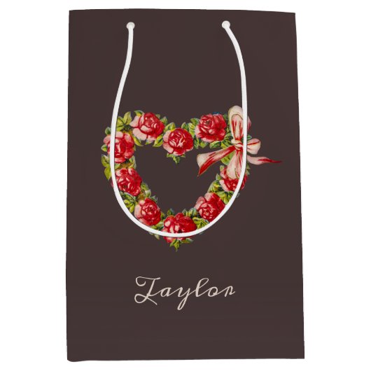  Rozen Hartaandoeningen Gepersonaliseerd Roodgrijs Medium Cadeauzakje (Voorkant)