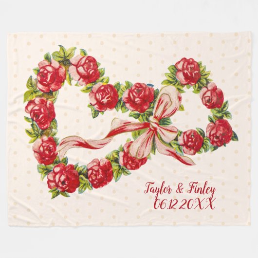  Rozen harten Floral Rustic Retro Wedding Fleece Deken (Voorkant (Horizontaal))